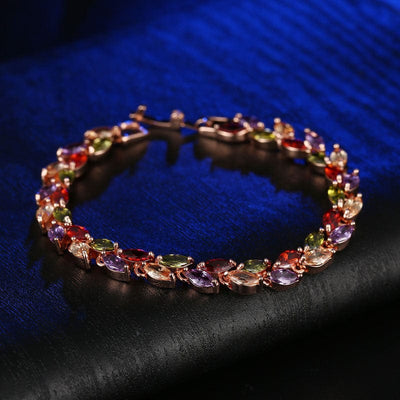 Bracelet - Women's Colorful Copper Zircon Crystal Willow Leaf Bracelet