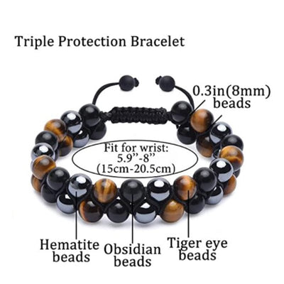 Bracelet - Unisex Elastic String Tiger Eye Black Gallstone Bead Bracelet