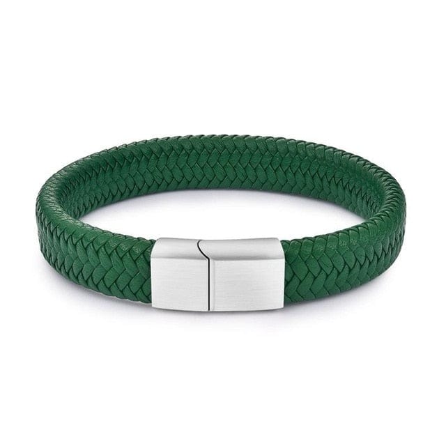 Bracelet -  Braided Leather Bracelet with Stainless Steel Magnetic Clasp