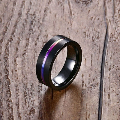 Ring - Unisex Luxury Stainless Steel Dark Purple Zirconia Engagement Couples Ring