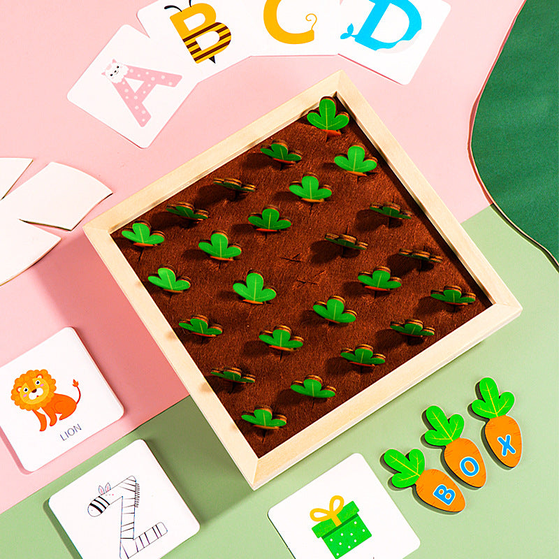 Children's Carrot Pull Word Match Early Education Wood Puzzle Toy