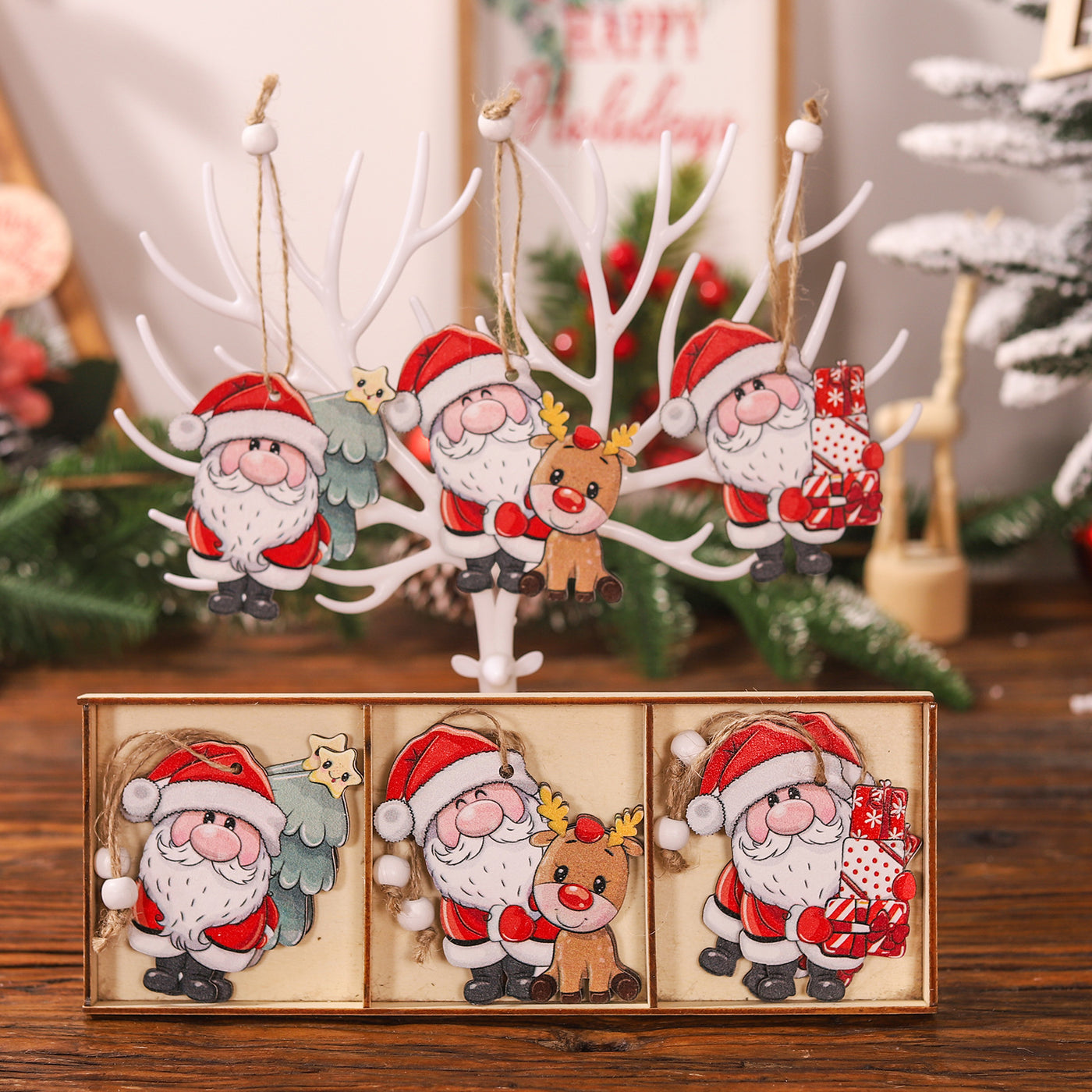 9PCS Christmas Cartoon Wooden Xmas Tree Ornaments