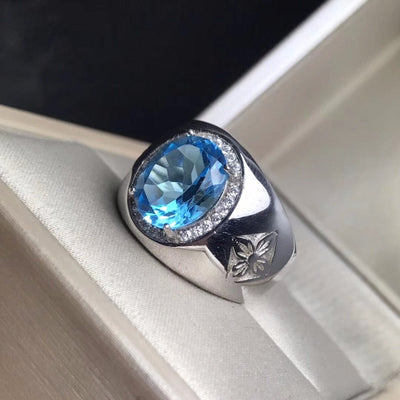 Ring - Men's Royal Blue Topaz 925 Sterling Silver Ring