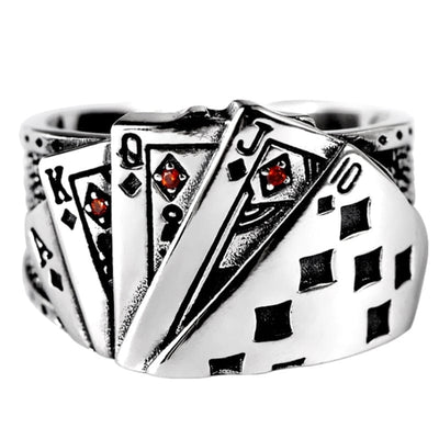 Ring - Men's 925 Sterling Silver Vintage Playing Card Adjustable Cubic Zirconia Ring