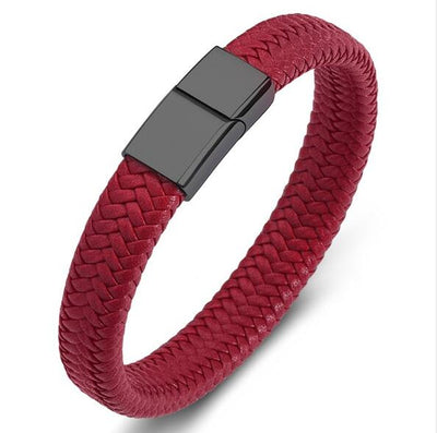 Bracelet -  Braided Leather Bracelet with Stainless Steel Magnetic Clasp