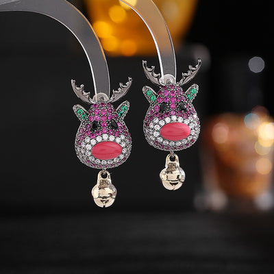 Christmas Earrings - Colorful Zircon Inlaid Xmas Ear Rings