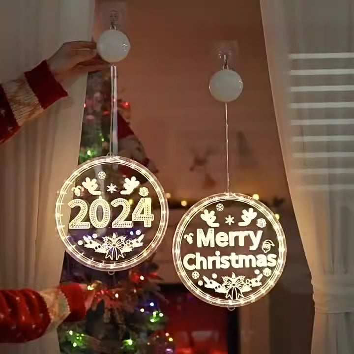 Merry Christmas Happy New Year LED Window Ornament