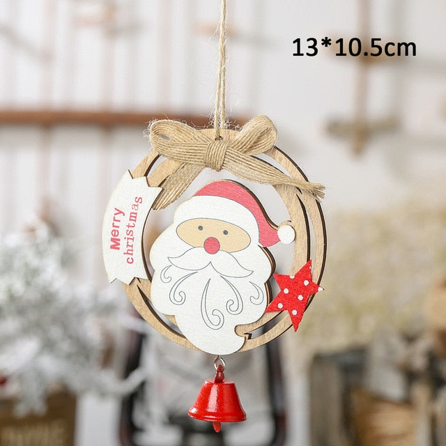 Christmas Santa Snowman Deer Xmas Wooden Tree Ornament