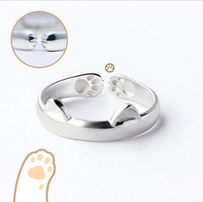 Ring - Women's Silver Plated Lucky Cat Adjustable Ring