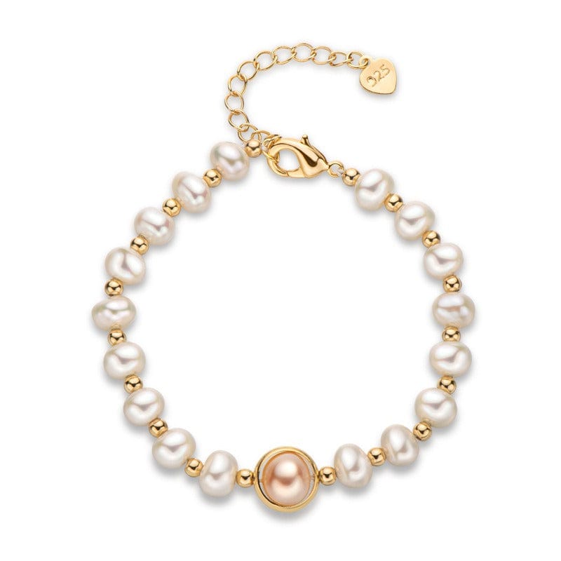 Pulsera - Pulsera de lujo de oro de 14 quilates con perlas naturales de agua dulce para mujer