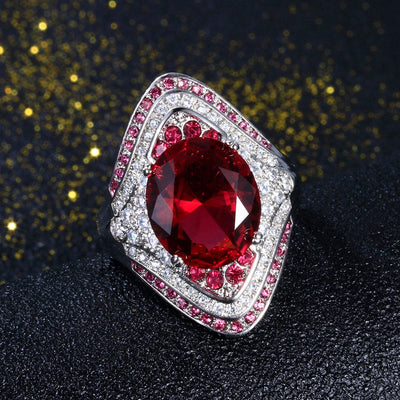 Ring - Women's Vintage 925 Sterling Silver Ruby Stones Crystal Zircon Ring