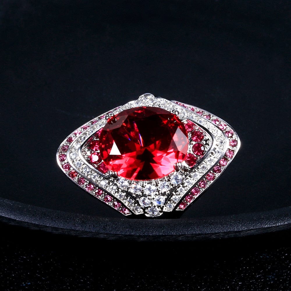 Ring - Women's Vintage 925 Sterling Silver Ruby Stones Crystal Zircon Ring