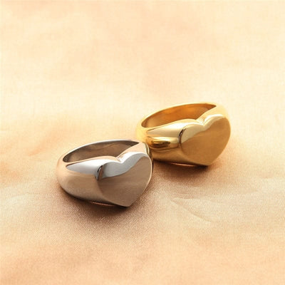 Ring - Women's Stainless Steel Heart Shaped Silver Gold Color Rings