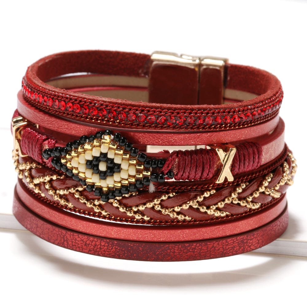 Bracelet - Women's Bohemian Style Eye Bead Hand-Woven Leather Bracelet