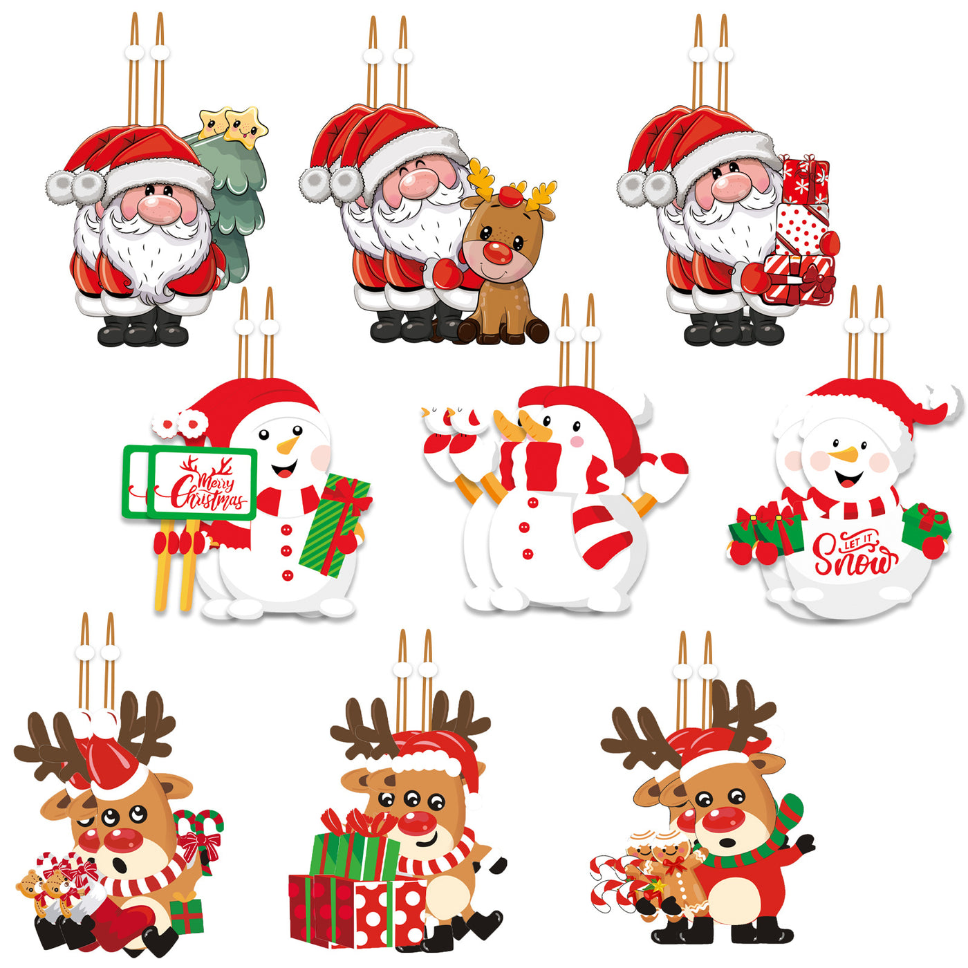 9PCS Christmas Cartoon Wooden Xmas Tree Ornaments