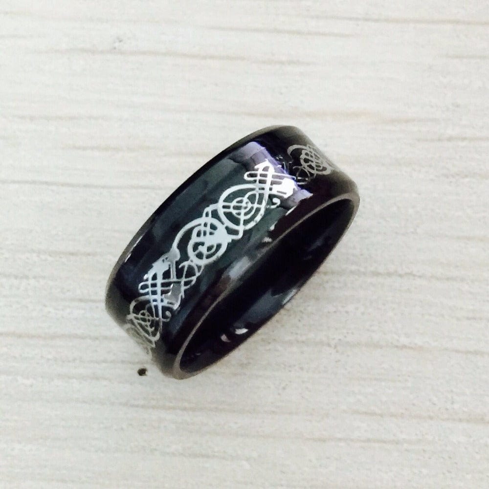Ring - Men's Black 316L Stainless Steel Blue Carbon Fiber Dragon Wedding Ring