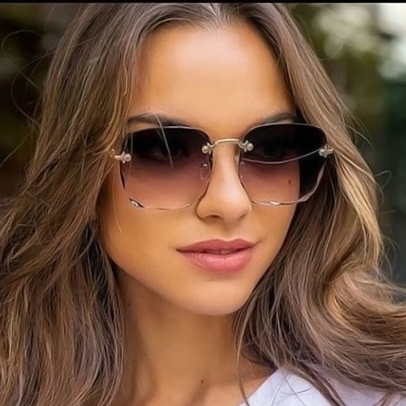 Sunglasses - Square Rimless Luxury Summer Red Unisex UV400 Sun Glasses