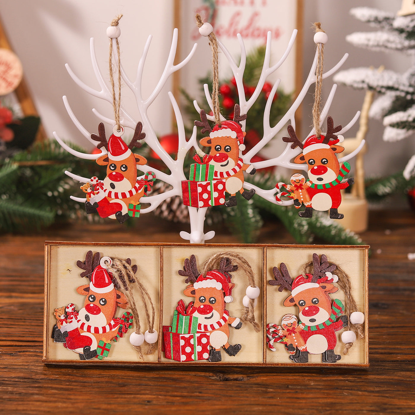 9PCS Christmas Cartoon Wooden Xmas Tree Ornaments