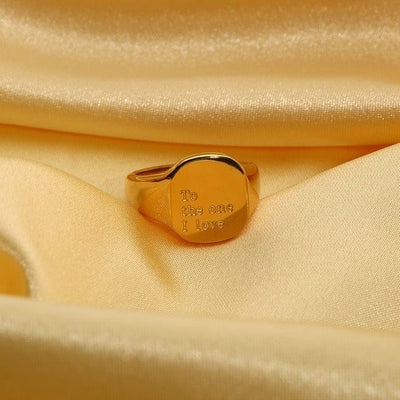 Ring - Women's Square Inspirational Words Engraved Stainless Steel Gold Plated Ring