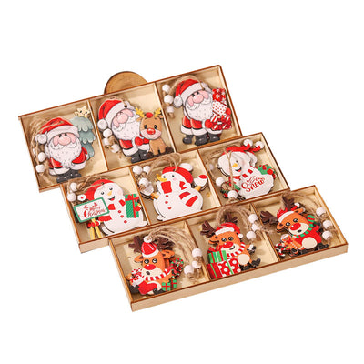 9PCS Christmas Cartoon Wooden Xmas Tree Ornaments