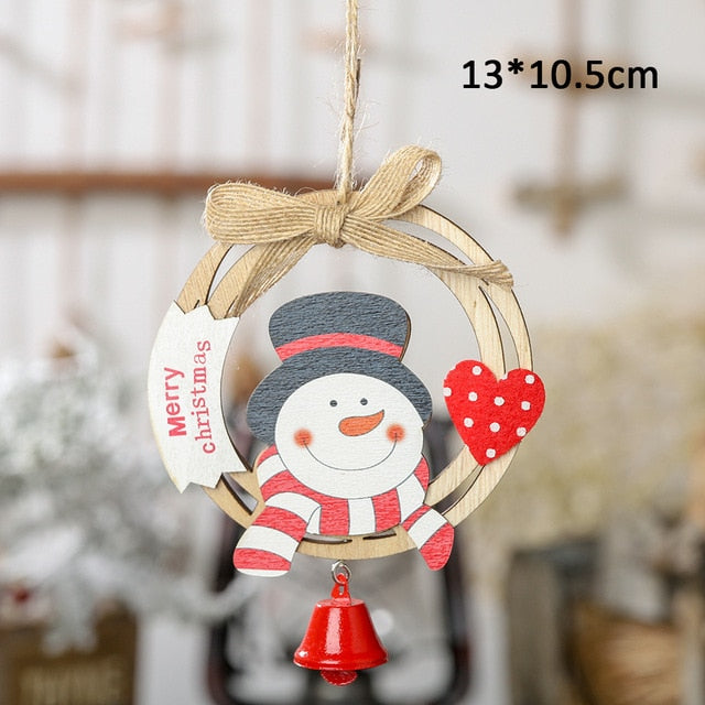 Christmas Santa Snowman Deer Xmas Wooden Tree Ornament