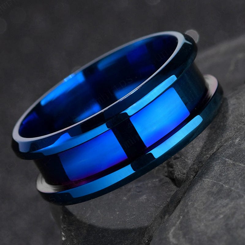 Ring - Unisex Smooth 8mm Titanium Steel Double Bevel Groove Ring