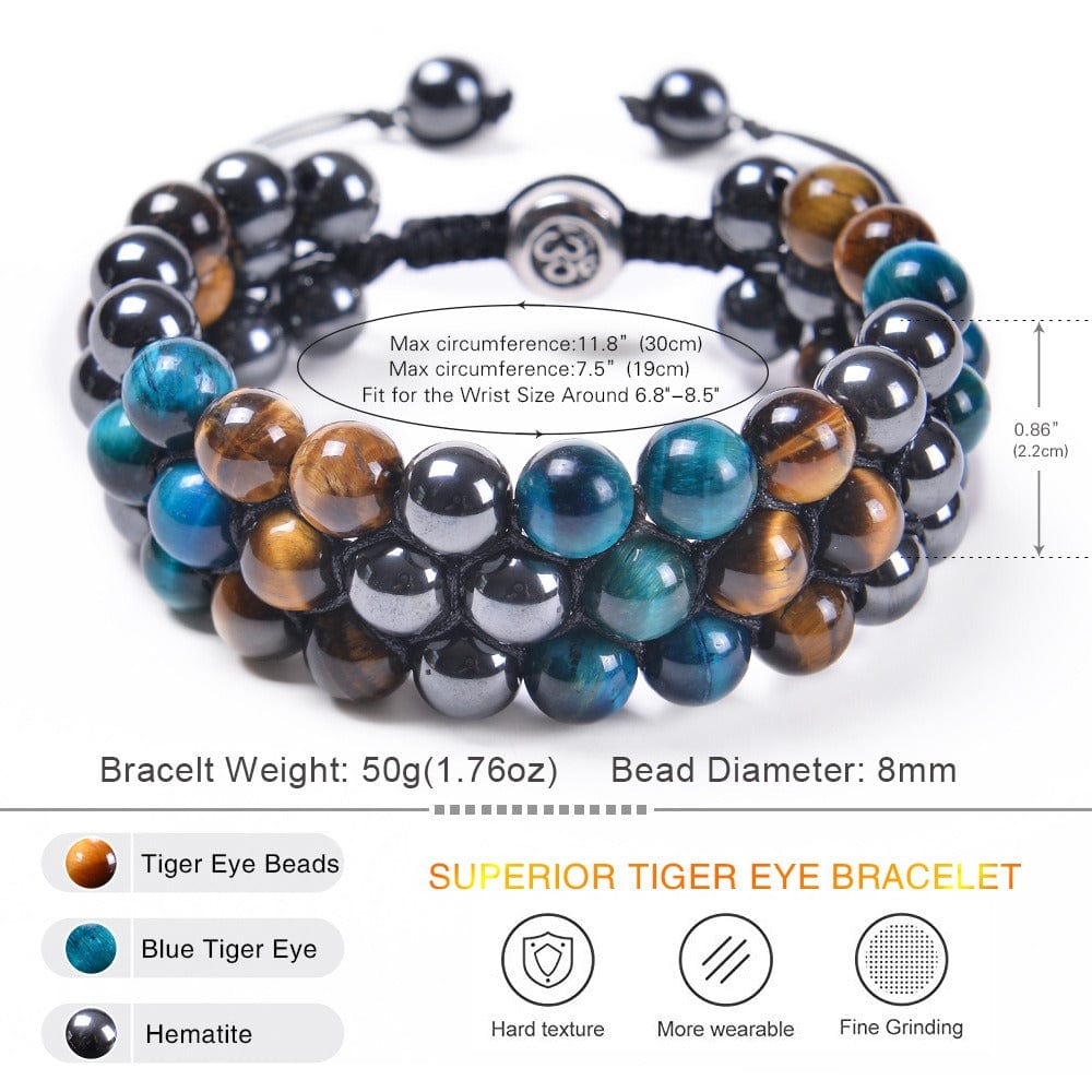 Bracelet - Men's Tiger Eye Stone Beads Adjustable Bracelet