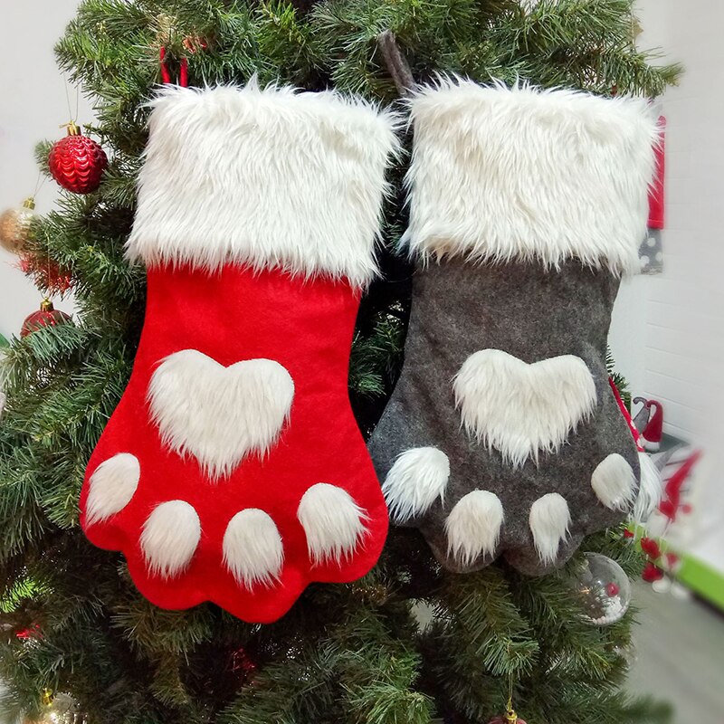 Large Red Grey Long Haired Dog Paw Christmas Socks