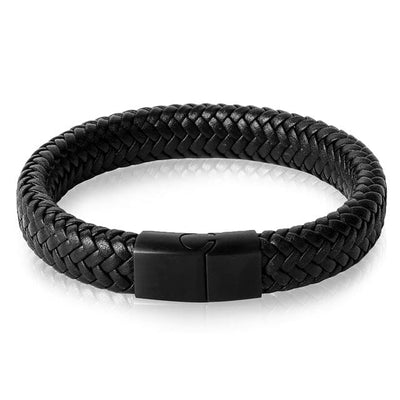 Bracelet -  Braided Leather Bracelet with Stainless Steel Magnetic Clasp