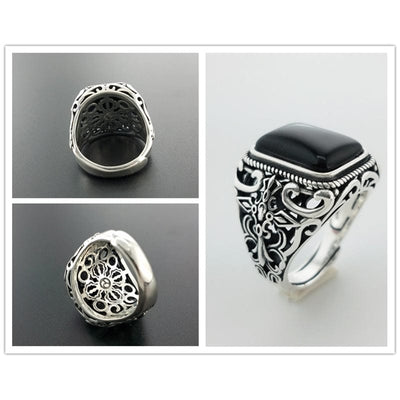 Ring - Men's 925 Sterling Silver Vintage Black Onyx Stone Ring