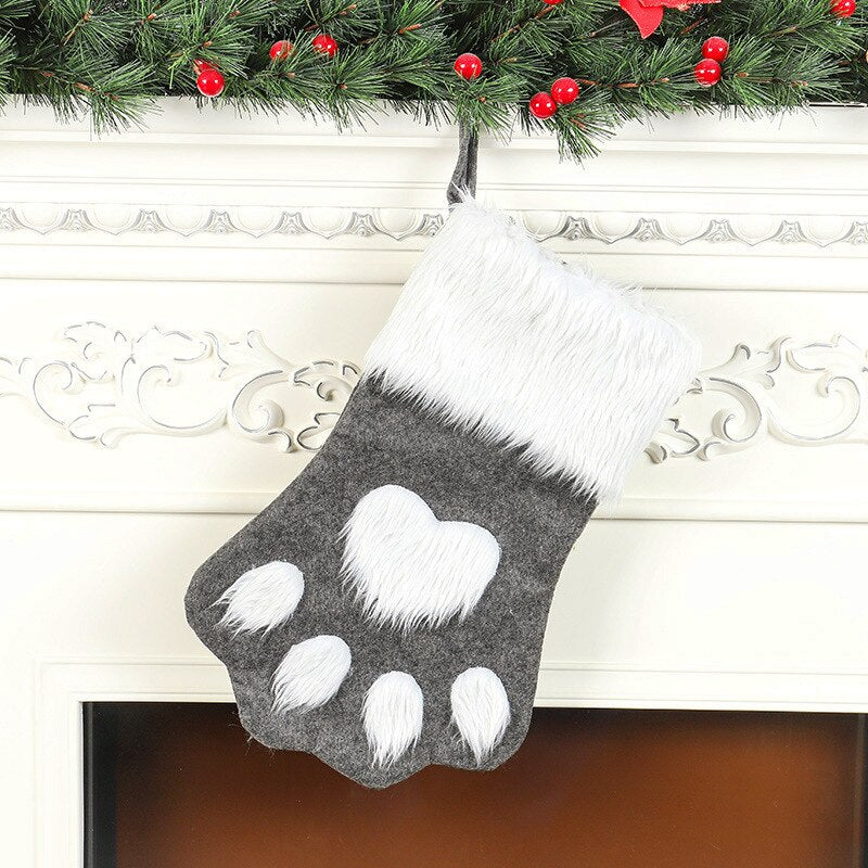 Large Red Grey Long Haired Dog Paw Christmas Socks