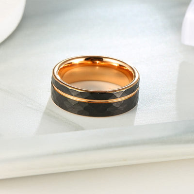 Ring - Men's Two Color Brushed Gold Wire Black Rose Gold Tungsten Ring