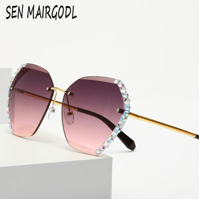 Sunglasses - Sen Mairgodl Frameless  Classic Oval Crystal Women's UV400 Sun Glasses