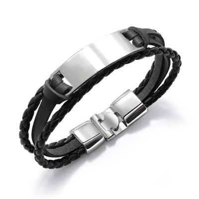 Bracelet - Men's Glossy Multi-Layer Braided Leather Bracelet