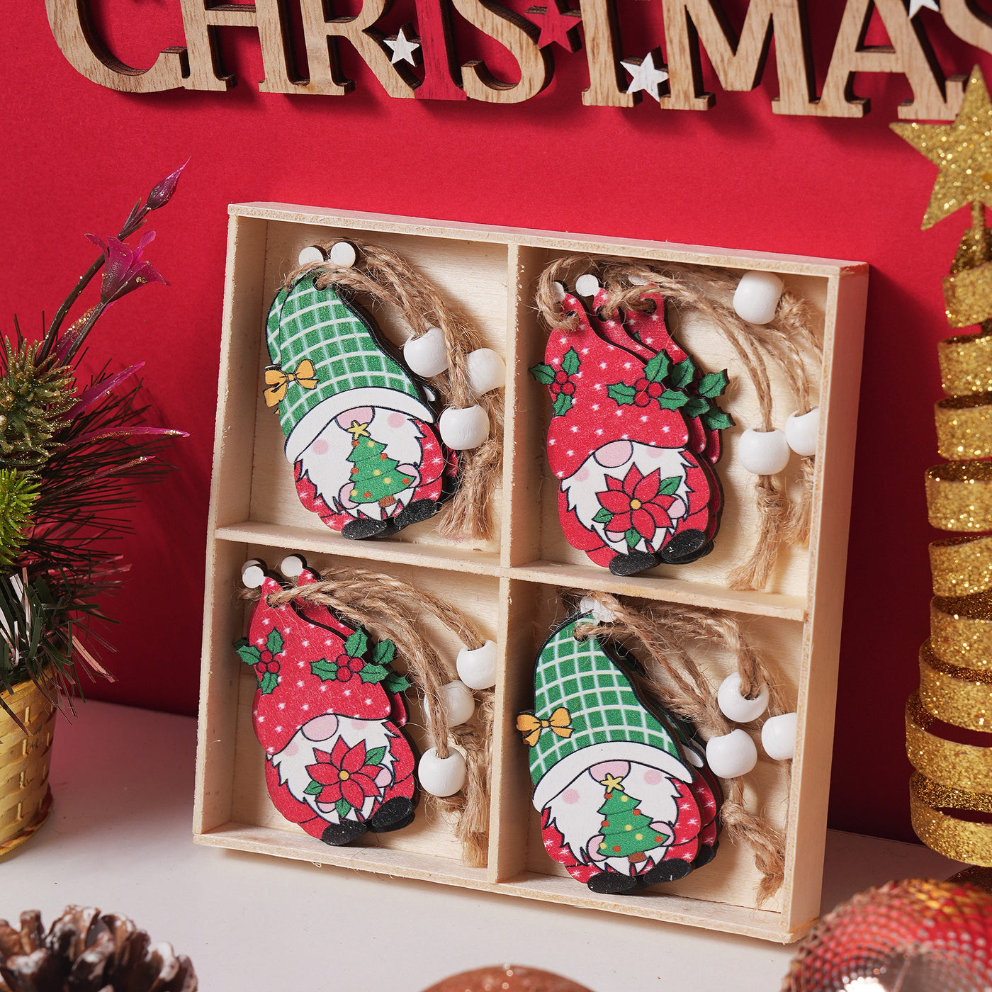 12PCS Christmas Tree Xmas Tree Wooden Ornament