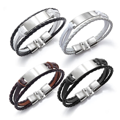 Bracelet - Men's Glossy Multi-Layer Braided Leather Bracelet