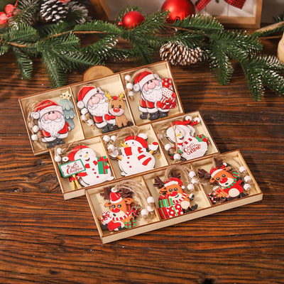 9PCS Christmas Cartoon Wooden Xmas Tree Ornaments