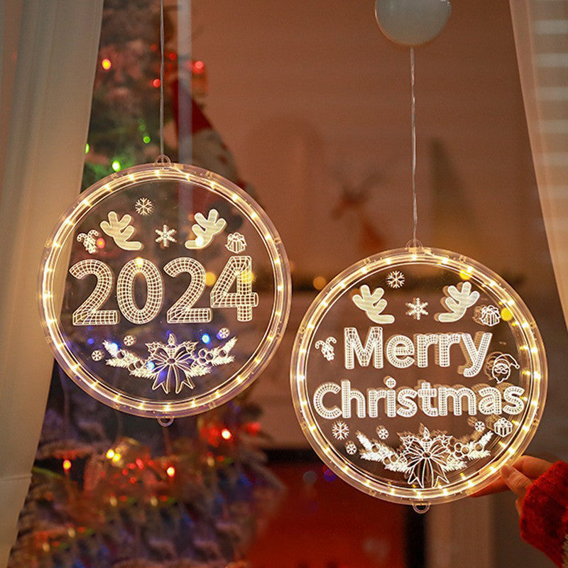 Merry Christmas Happy New Year LED Window Ornament