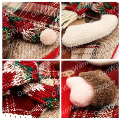 Christmas Stockings - Plaid Burlap Santa Clause Deer Snowman Large Xmas Stocking