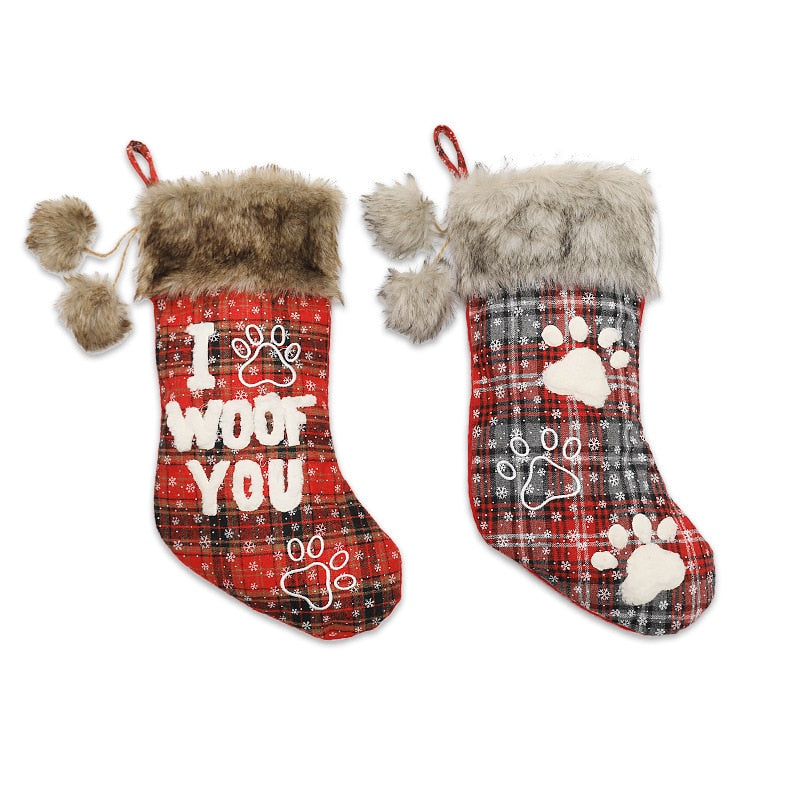 Christmas Stocking Decorations Fur Collar with Dog Paw