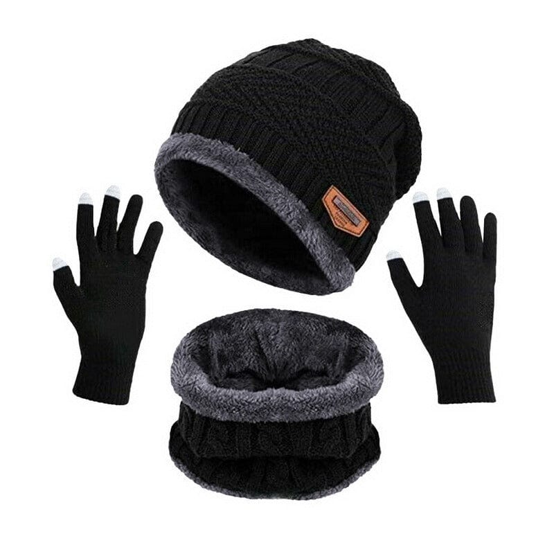 3 Piece Set Thick And Warm Winter Hat Scarf And Touch Screen Gloves Set