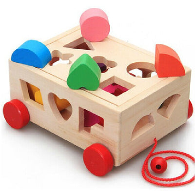 Toddlers 15 Hole Wood Car Shape Matching Toy