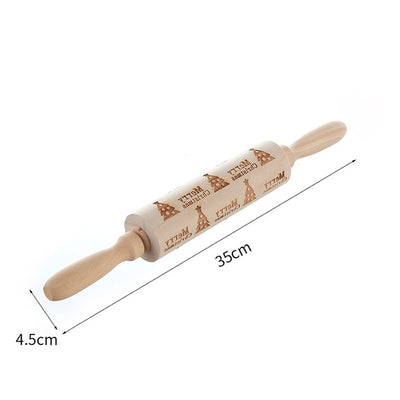 Christmas Deer Tree Snow Star Wood Rolling Pin