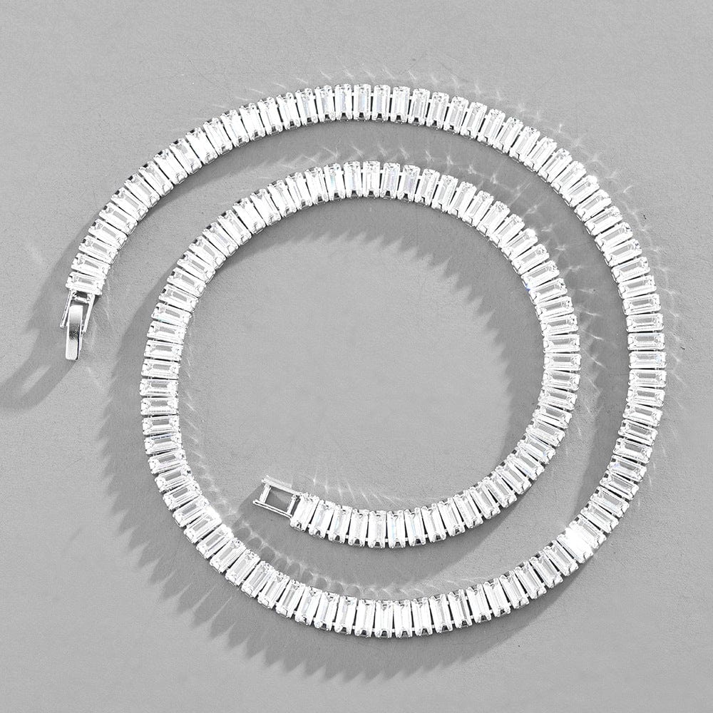 Necklace - Women's Inlaid With Zirconium Rectangular Zircon Cuban Chain