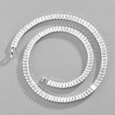 Necklace - Women's Inlaid With Zirconium Rectangular Zircon Cuban Chain