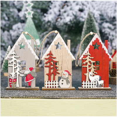 Christmas Colorful Wooden House Xmas Tree Ornament