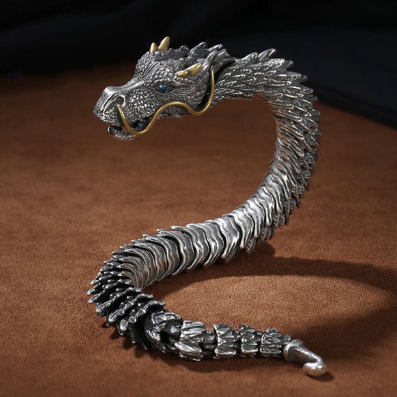 Pulsera - Pulsera de dragón de plata hecha a mano vintage unisex