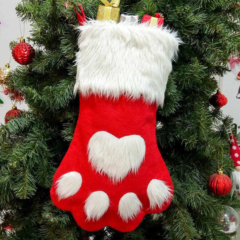 Large Red Grey Long Haired Dog Paw Christmas Socks