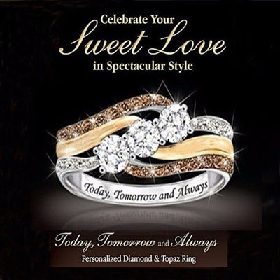 Ring - Women's Two-Tone Today Tomorrow And Always Crystal Wedding Ring