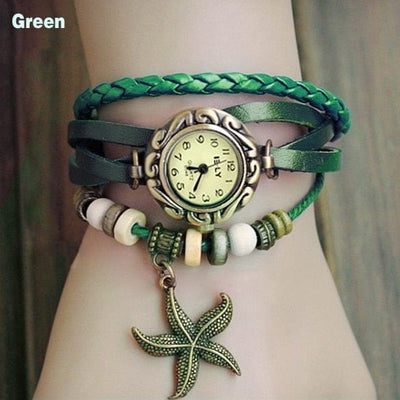 Watch - Women's Retro Starfish Genuine Leather Bracelet Watch